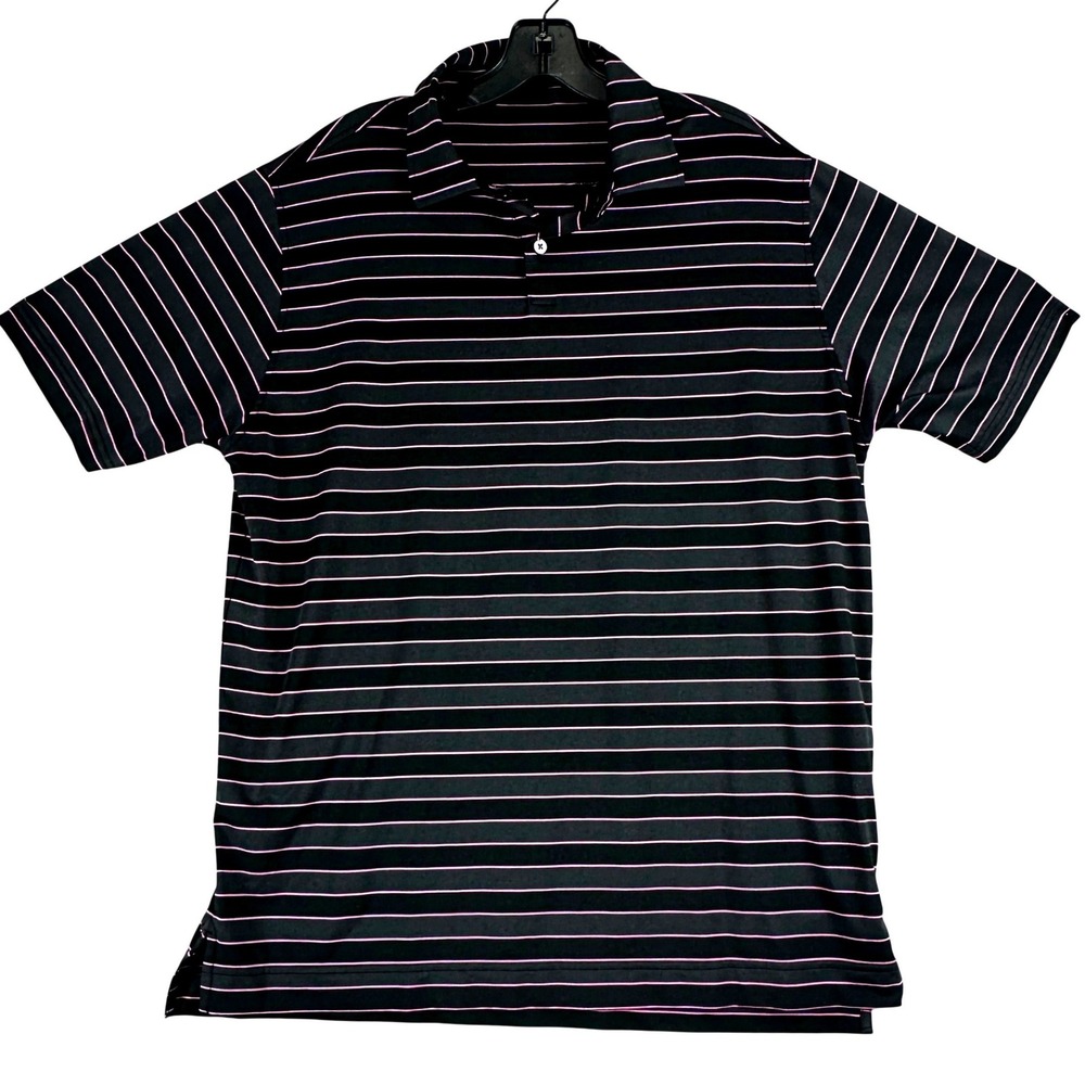FootJoy FJ Striped‎ Polo Shirt Mens L Black Pink Golf Performance Pinewood CC